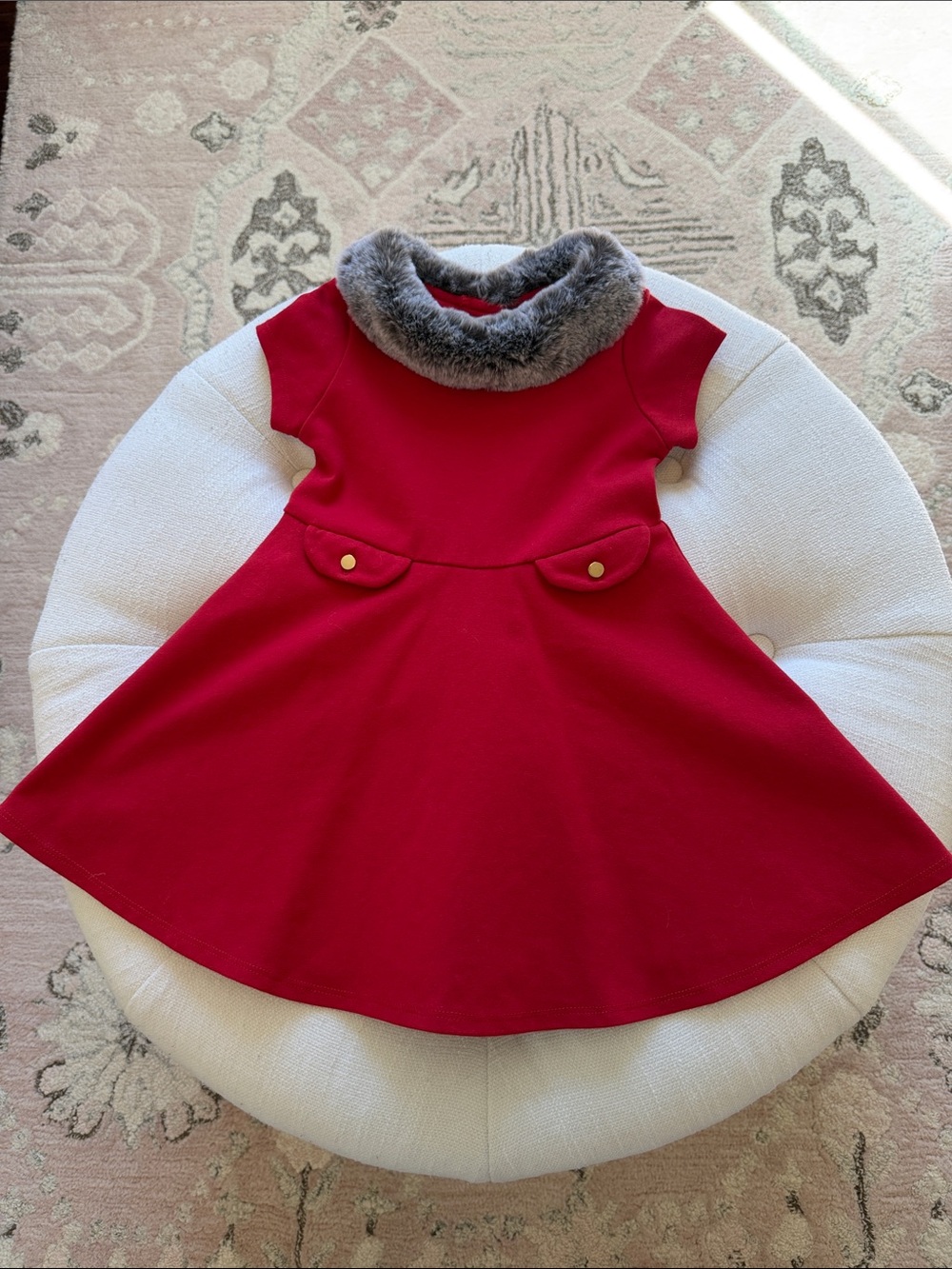 Hope and Henry Red Girls' Dress with Faux Fur Collar
